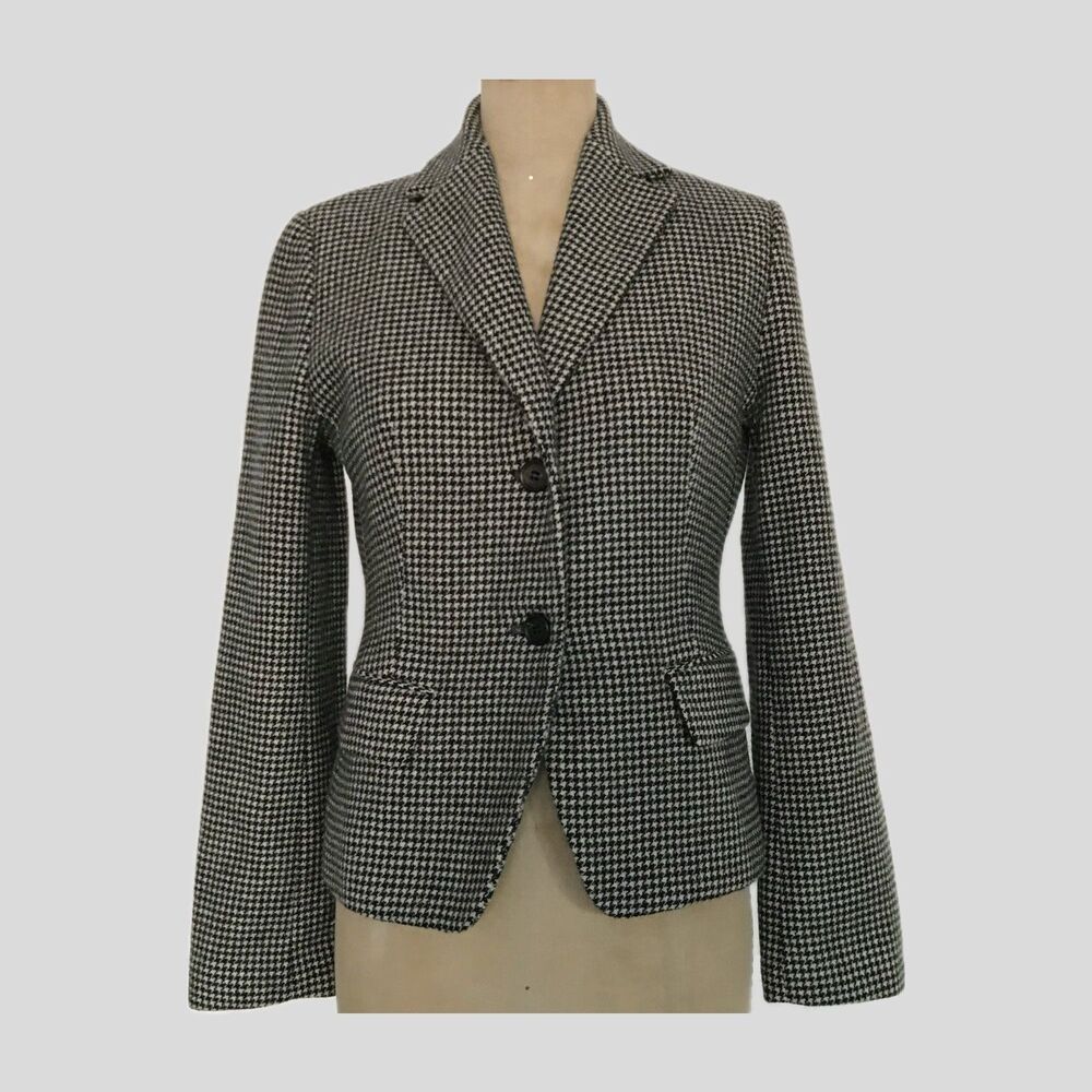 Old England Paris Vintage Wool Houndstooth Cropped Blazer Jacket Womens XS Acade